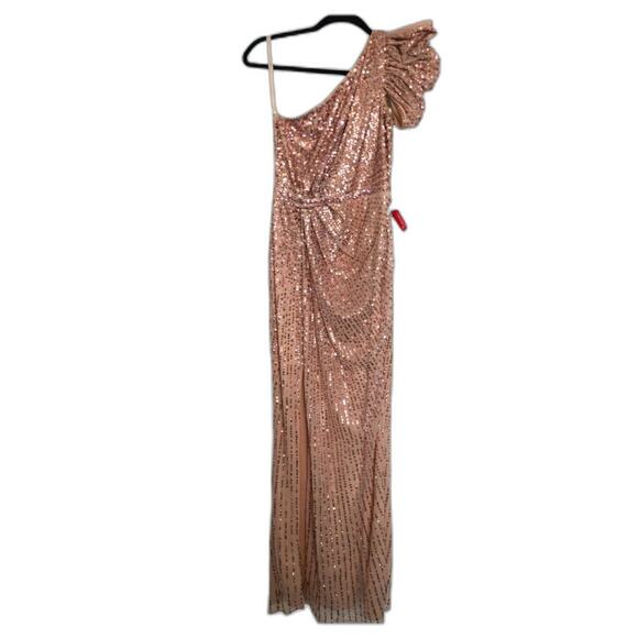 Mac Duggal Embellished One-Shoulder Gown 0  Puff Sleeve Sequin A-Line NWT - Picture 4 of 8